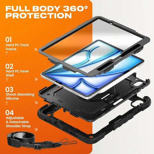 Miniatura 5 de SEYMAC stock Funda protectora para iPad Air de 11 pulgadas M3 2025/M2 2024 (Air 7ª/6ª generación), funda resistente con protector de pantalla