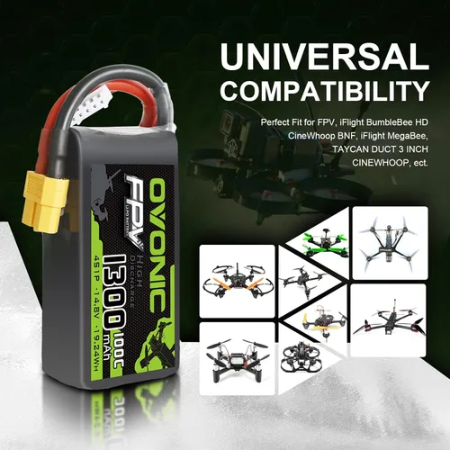 Miniatura 5 de OVONIC 4s Lipo Battery 100C 1300mAh 14.8V Lipo Batería con conector XT60 para RC FPV Racing Drone Quadcopter (2 paquetes)