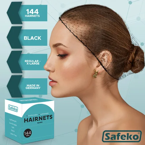 Miniatura 3 de Redes para el cabello, 144 unidades, envueltas individualmente, mallas de nailon ligeras, sin látex, color negro, grande (24 pulgadas)