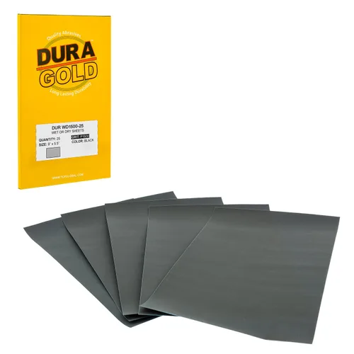 Miniatura 20 de Dura-Gold Hojas de papel de lija húmedas o secas de 5-1/2 x 9 pulgadas, variedad de grano 150, 220, 320, 400, 600 (5 cada una, 25 en total) - Lijado