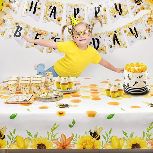 Miniatura 6 de WERNNSAI Mantel de abeja – 1 paquete de 108 x 54 pulgadas, mantel de abeja de abeja, decoración de baby shower, mantel de panal para niños y niñas