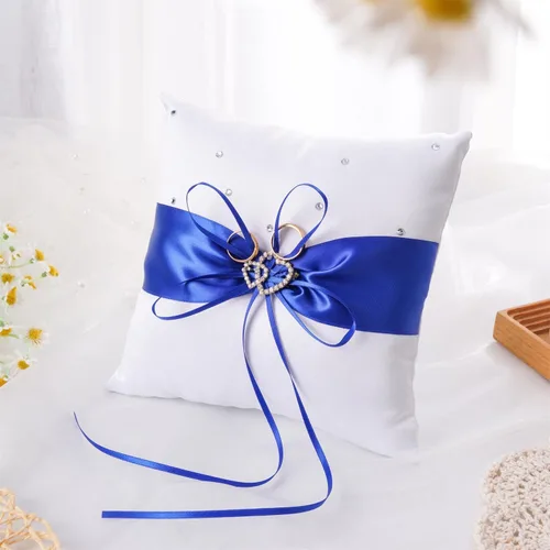 Miniatura 2 de QIRMIZI Almohada de anillo, cojín de perlas, soporte de anillo para playa, boda, ceremonia de boda, propuesta, azul, blanco, R04 (paquete de 1)