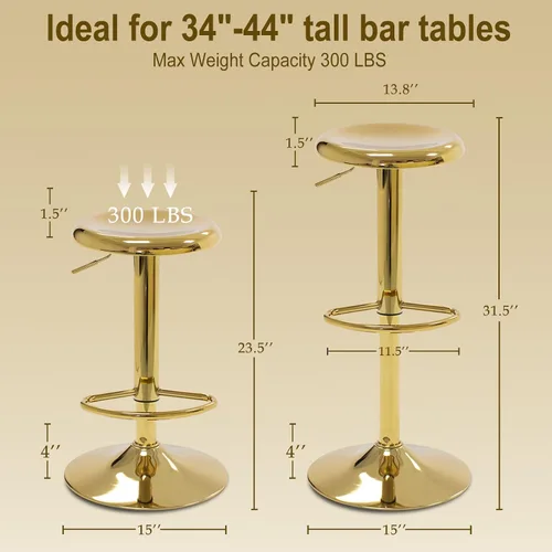 Miniatura 3 de Taburetes de bar – Paquete de 2 taburetes de bar de altura giratoria ajustable, taburetes de metal modernos, taburete de bar sin respaldo para bar