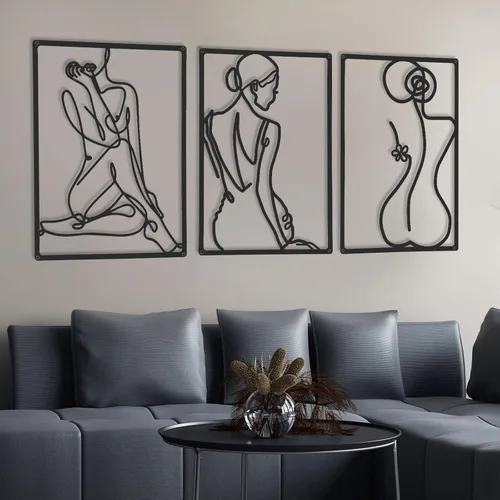 Miniatura 5 de Cindeer Arte abstracto moderno para pared, 6 piezas de escultura colgante de metal, arte de línea femenina para dormitorio, decoración de sala