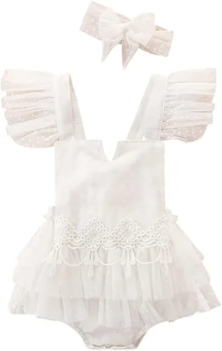 Miniatura 34 de IDOPIP Conjunto de ropa de 1er cumpleaños para niñas con estampado floral, estilo bohemio, con encaje, tutú y diadema de princesa