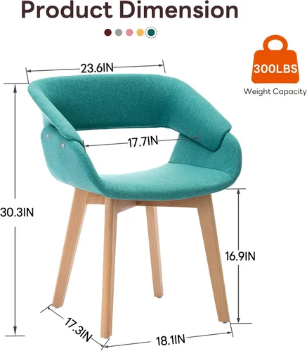 Miniatura 3 de Juego de sillas Ivinta, 2 sillas con brazos, de salón y comedor, con patas de madera maciza, tapizado en tela de lino de mediados de siglo