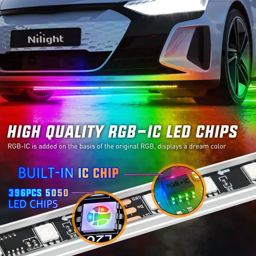Miniatura 3 de Nilight 4 Piezas Tiras de Luces de Acento de Neón Underglow de Aluminio 396 LEDs Color de Ensueño Asistencia de Puerta Función Activa de Sonido