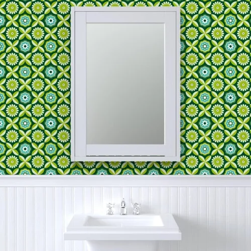Miniatura 9 de Papel tapiz para despegar y pegar, diseño retro verde con diseño de flores vintage botánicas de los años 70 y 1960 Spoonflower