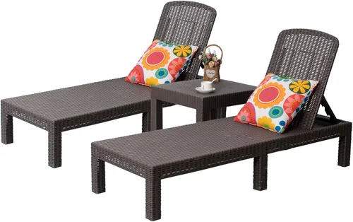 Miniatura 11 de DIMAR GARDEN Tumbona al aire libre, silla de piscina de resina impermeable reclinable, gris pardo Topo