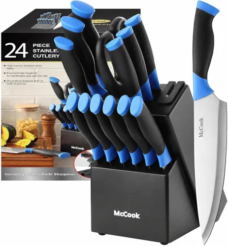McCook® Juegos de cuchillos, juegos de bloques de cuchillos de cocina de acero inoxidable alemán con afilador incorporado Azul