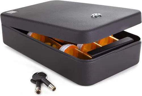 Caja fuerte para cajones de medicamentos (cerradura de llave, 11-3/4 pulgadas de largo x 7 pulgadas de ancho x 2-7/8 pulgadas de alto)