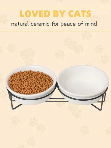 Miniatura 4 de GDCZ Soporte elevado para cuenco para gatos, soporte de metal de 11.6 pulgadas con 2 cuencos de cerámica extraíbles de 15 onzas para comida y agua