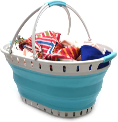 Miniatura 4 de SAMMART Cesta plegable de plástico para la ropa sucia de 25 litros (6.6 galones), contenedor de almacenamiento plegable y organizador, juego