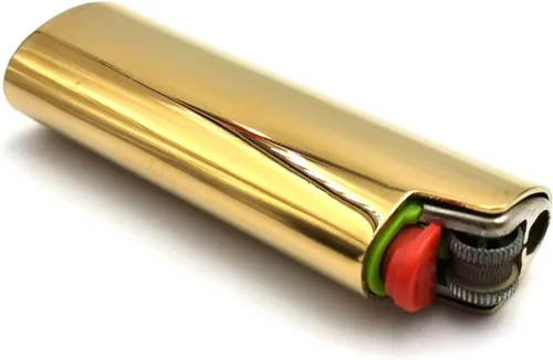 Funda Protectora Bolsa Soporte de Metal para Encendedor Superficie Espejo Color Dorado Liso para Encendedor Clásico BIC Tamaño Completo Tipo J6,