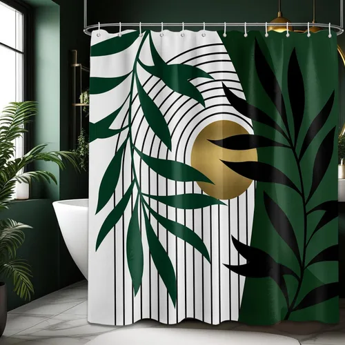 Miniatura 59 de Cortina de ducha bohemia en negro y gris, cortinas de ducha modernas de mediados de siglo negro y gris para baño, juego de tela impermeable