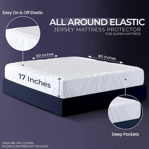 Miniatura 4 de Protector de colchón impermeable y fundas de almohada, tamaño Queen, incluye 2 protectores de almohada con cremallera y 1 juego de funda de colchón