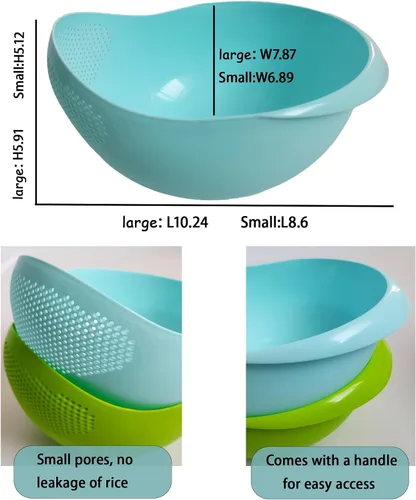 Miniatura 2 de Colador de arroz 2 en 1, cesta de filtro de limpieza de verduras y frutas, 2 piezas resistentes y fáciles de usar accesorios de herramientas de Azul