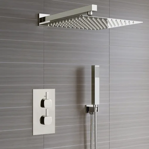 Miniatura 2 de Voolan Brazo de ducha cuadrado de 16 pulgadas con brida y cinta de teflón, brazo de extensión para regadera fija de baño, acero inoxidable sólido