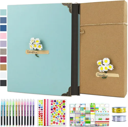 Miniatura 13 de Vienrose Kit de álbum de fotos de bricolaje con bolígrafos, cintas y calcomanías, 60 páginas, tapa dura de 8.5 x 11 pulgadas, 3 anillos, papel negro