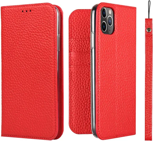 Miniatura 11 de iCoverCase Compatible con iPhone 11 Pro Max, funda magnética de piel auténtica con bloqueo RFID, correa para la muñeca y ranuras para tarjetas