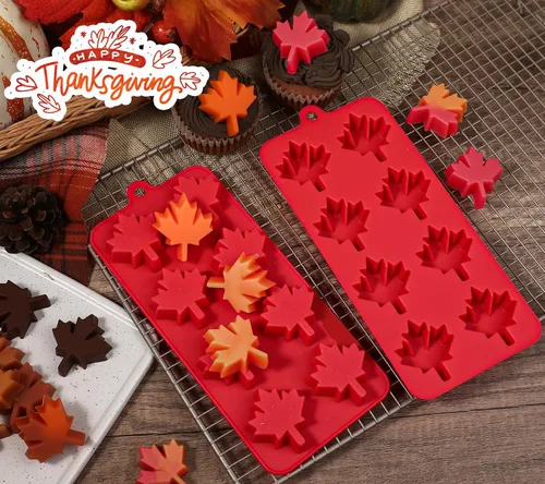 Miniatura 4 de Webake Molde de silicona de hoja de arce, paquete de 2 moldes de hojas de 8 cavidades para cubitos de hielo, chocolate, dulces, cupcakes