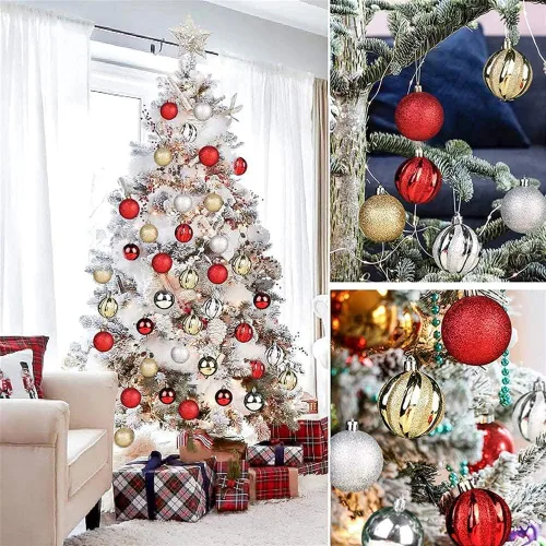Miniatura 2 de Juego de 30 adornos de bolas de Navidad, bolas de adornos de Navidad inastillables, decoración de árbol de Navidad, bolas de árbol de Navidad rojas