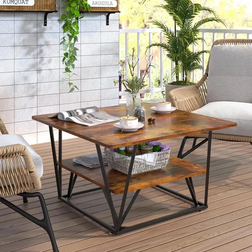 Miniatura 4 de Elephance - Mesa de café cuadrada con almacenamiento de 2 niveles, mesa de té moderna de 31.5 pulgadas para sala de estar, tapa de madera