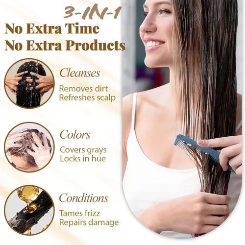 Miniatura 4 de Champú para teñir el cabello de color vino tinto oscuro, 100% cobertura de canas para hombres y mujeres, champú de color de cabello instantáneo