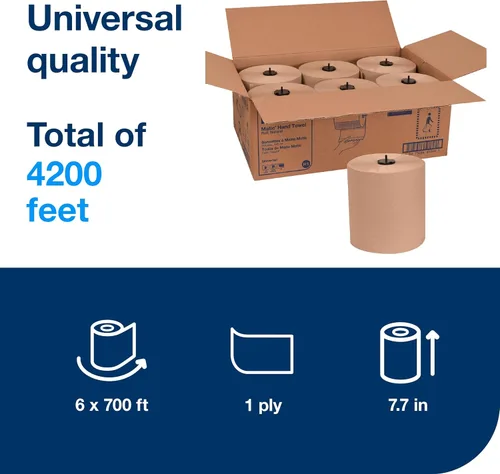Miniatura 2 de Tork Matic Paper - Rollo de toalla de mano Natural H1, universal, 100% fibra reciclada, 6 rollos x 700 pies, 290088