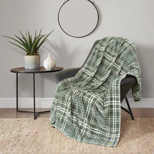 Lucky Brand Camper Plaid Verde Oliva 50"x70" Manta de Felpa Acogedora - Manta de Microfibra Premium para Comodidad y Estilo Lujosos