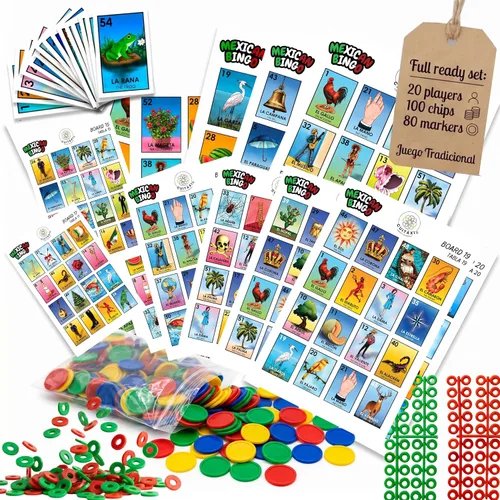 Cuitáxi Juego de bingo mexicano con 100 fichas de bingo para 20 jugadores Hecho en México - Regalos mexicanos de lujo - Juegos de mesa - Juegos de