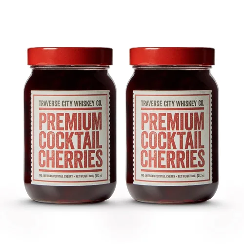 TRAVERSE CITY WHISKEY CO. Cerezas de cóctel premium (600g/21.2oz) Paquete de 2 | Para cócteles y postres | Todas americanas, naturales, certificadas