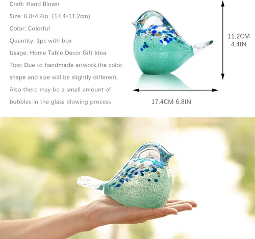 Miniatura 2 de QFkris Figuras grandes de pájaros de cristal soplado hechas a mano de 7 pulgadas, pisapapeles coleccionable, arte, escultura de animales, ornamento