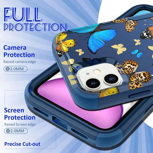 Miniatura 5 de para iPhone 11 - Funda para mujeres y niñas, diseño único estético, mariposa azul kawaii para adolescentes, funda protectora resistente, dura, a