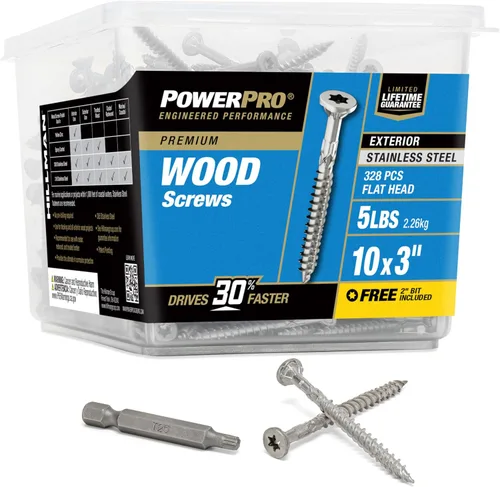 Miniatura 13 de Power Pro 48625 Tornillos para madera, #8 x 1, tornillos marinos de acero inoxidable premium, resistentes a la corrosión, acero inoxidable, tubo