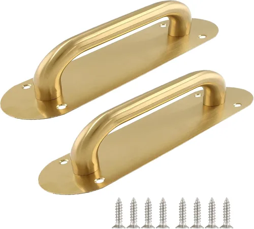Biaungdo Paquete de 2 tiradores de puerta de acero inoxidable, resistentes para puerta corrediza de granero, armario de cocina, color dorado (11 x