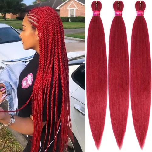 Miniatura 42 de Cabello trenzado verde con lentejuelas de 26 pulgadas, preestirado, trenzas de textura Yaki, extensiones de cabello pre plumadas, 3 paquetes, fácil