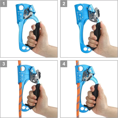 Miniatura 6 de NewDoar Certificado UIAA y CE - Ascendedor de mano para escalada en roca, arborista, equipo de rapel para cuerda de 8~13MM Azul Pro-Derecha