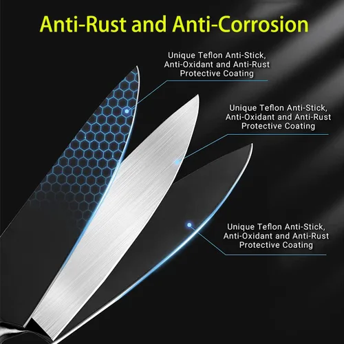 Miniatura 3 de Juego de cuchillos de cocina de 15 piezas con 6 cuchillos de carne con afilador, cuchillo de chef, cuchillo de acero inoxidable de alto carbono Negro