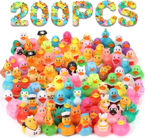 Miniatura 8 de Paquete de 100 patos de goma al por mayor, patitos surtidos para Jeeps Ducking, patitos de goma para juguetes de baño para bebés, juguetes de baño