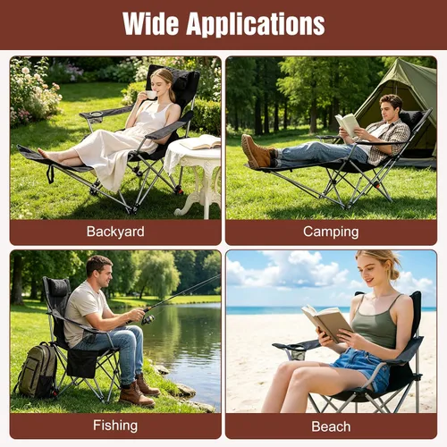 Miniatura 8 de Reclining Camping Chair with Footrest, 4-Position Adjustable Zero Gravity Chair, Portable Folding Camping Lounge Chair with Headrest Cup Holder &