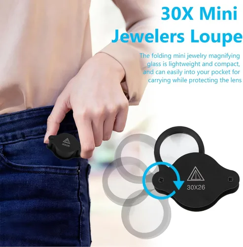 Miniatura 3 de Lupa de cristal de lupa 30X lupa plegable bolsillo lupa para pasatiempos manualidades hogar trabajo joyería detección identificación