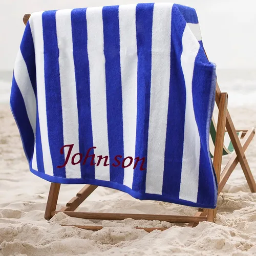 Miniatura 4 de The Wedding Party Store Toalla de playa cabaña a rayas personalizada de alta calidad, 35 x 60 pulgadas, toallas de piscina con monograma, bordadas a