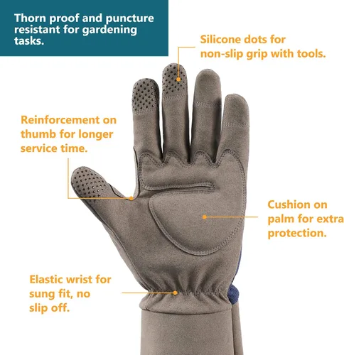 Miniatura 4 de COOLJOB Guantes de jardín de poda de rosas a prueba de espinas para hombre, manga larga, acolchados, para trabajo en el patio, arbusto, mora, Azul