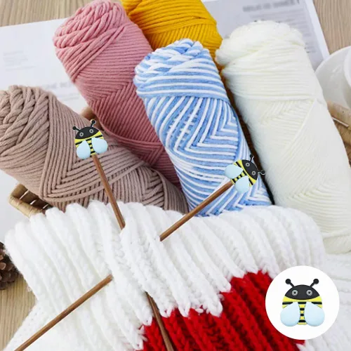 Miniatura 3 de Paquete de 10 tapones de aguja de protección de punta de abeja, herramientas de tejer, accesorios para tejer Abeja colorida