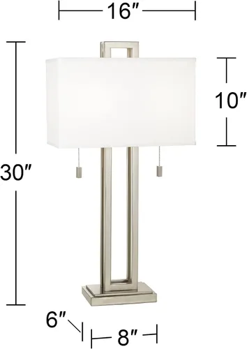 Miniatura 4 de Possini Euro Design Gossard - Lámpara de mesa moderna de 30 pulgadas de alto, níquel cepillado, plata, metal abierto, tela blanca, rectangular, Única