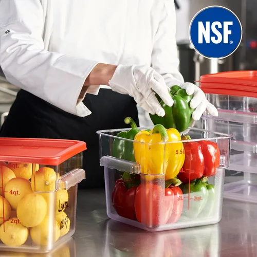 Miniatura 3 de CURTA Paquete de 4 recipientes de almacenamiento de alimentos con tapa roja - Grado comercial NSF en 5.7 L - Cuadrado, transparente, policarbonato