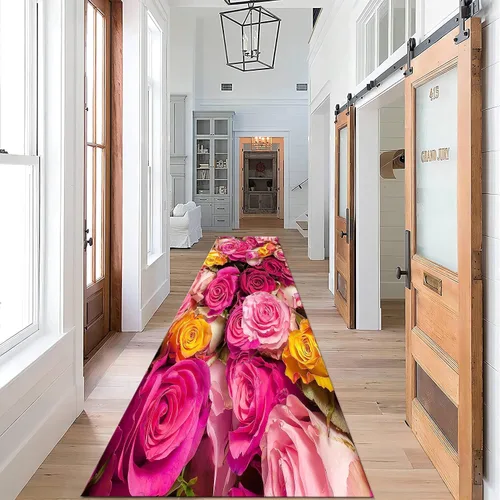 Alfombra grande con diseño de rosas, 1.3 x 7 pies, romántica colorida margaritas y crisantemos para decoración de sala de estar, alfombra de flores,