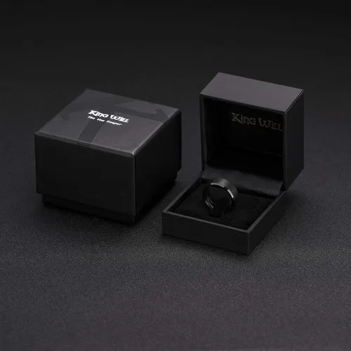 Miniatura 151 de King Will Anillo de boda de tungsteno para hombre, disponible en 15/64 a 25/64 de pulgada (6 a 10 mm), negro/plata, acabado mate, borde pulido