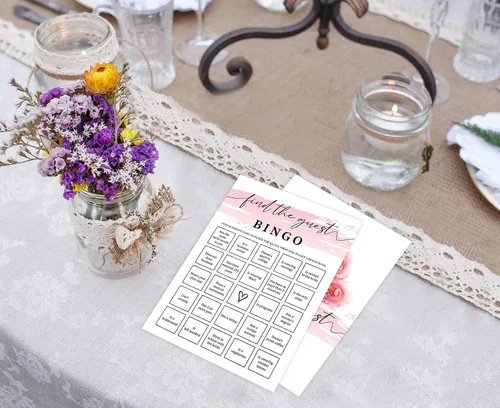 Miniatura 4 de Tuyashua Pink Swash Find The Guest - Juego de bingo para 30 invitados con tarjetas de juego, juego de despedida de soltera en acuarela rosa